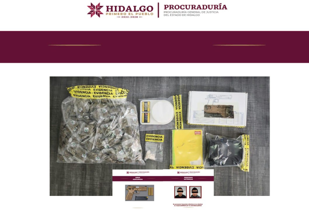 Detiene AIC de la PGJEH a dos hombres en posesión de narcóticos y un arma de fuego