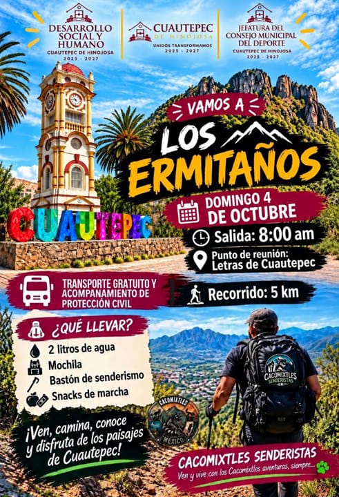 Presidencia de Cuautepec invita a vivir una jornada de senderismo en Los Ermitaños